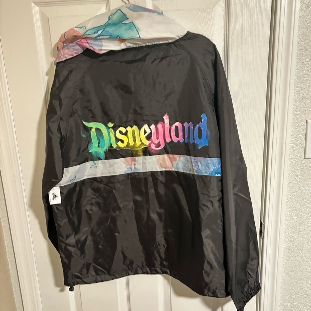 Disney Windbreaker Rain Jacket Hood Rainbow Pastels Tye Dye L